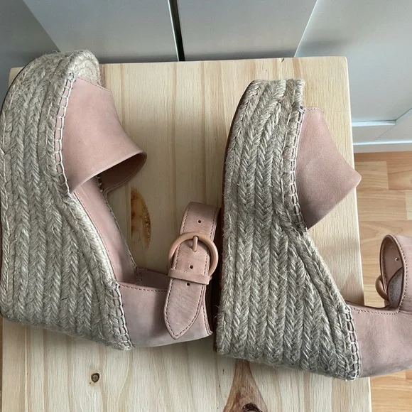 Women’s Marc Fisher Espadrille Platform Wedge Sandals Pink Leather Size 5M - Picture 5 of 10
